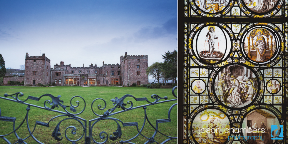 Muncaster Castle stained glass windows.