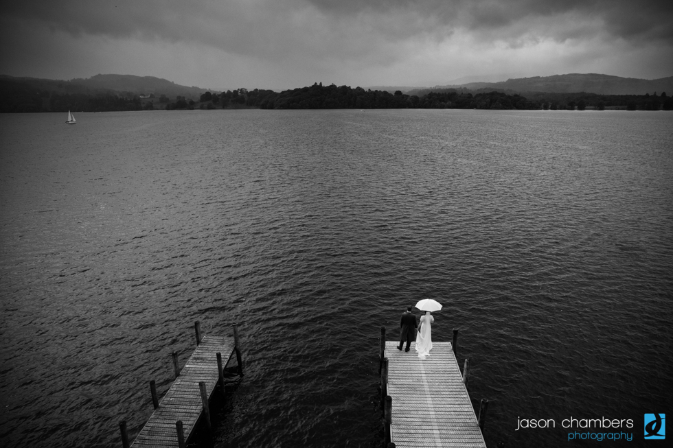 Langdale Chase Jetty with Bride and Groom