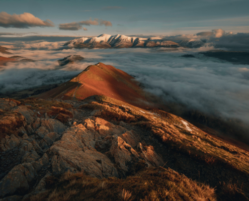 Lake District snow capped mountains